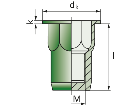 Заклепка нержавеющая A2 М10 полушестигранная стандартный бортик закрытая