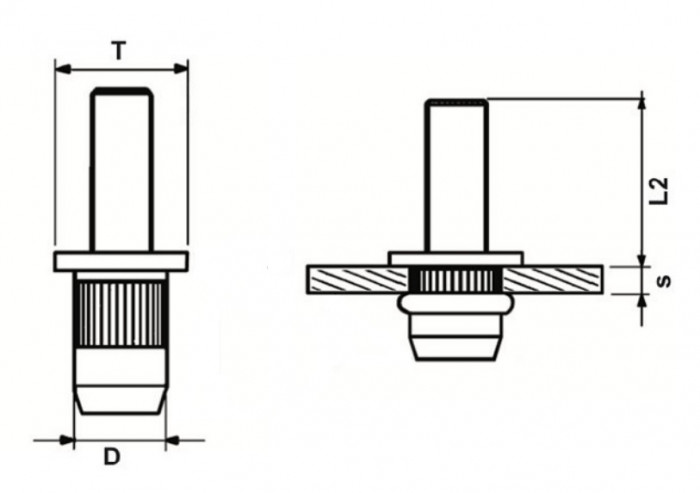 Винтовая заклепка М8х15 Нержавеющая сталь А2 Стандартный борт