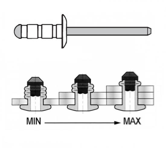 Заклепка многозажимная 3,2x8 Ал/сталь широкий бортик