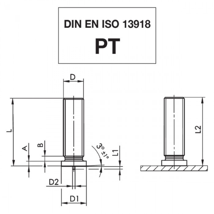 Шпилька приварная М8х40 алюминиевая PT