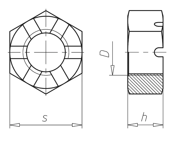 Гайка М16 DIN 937 стальная 17 H цинк